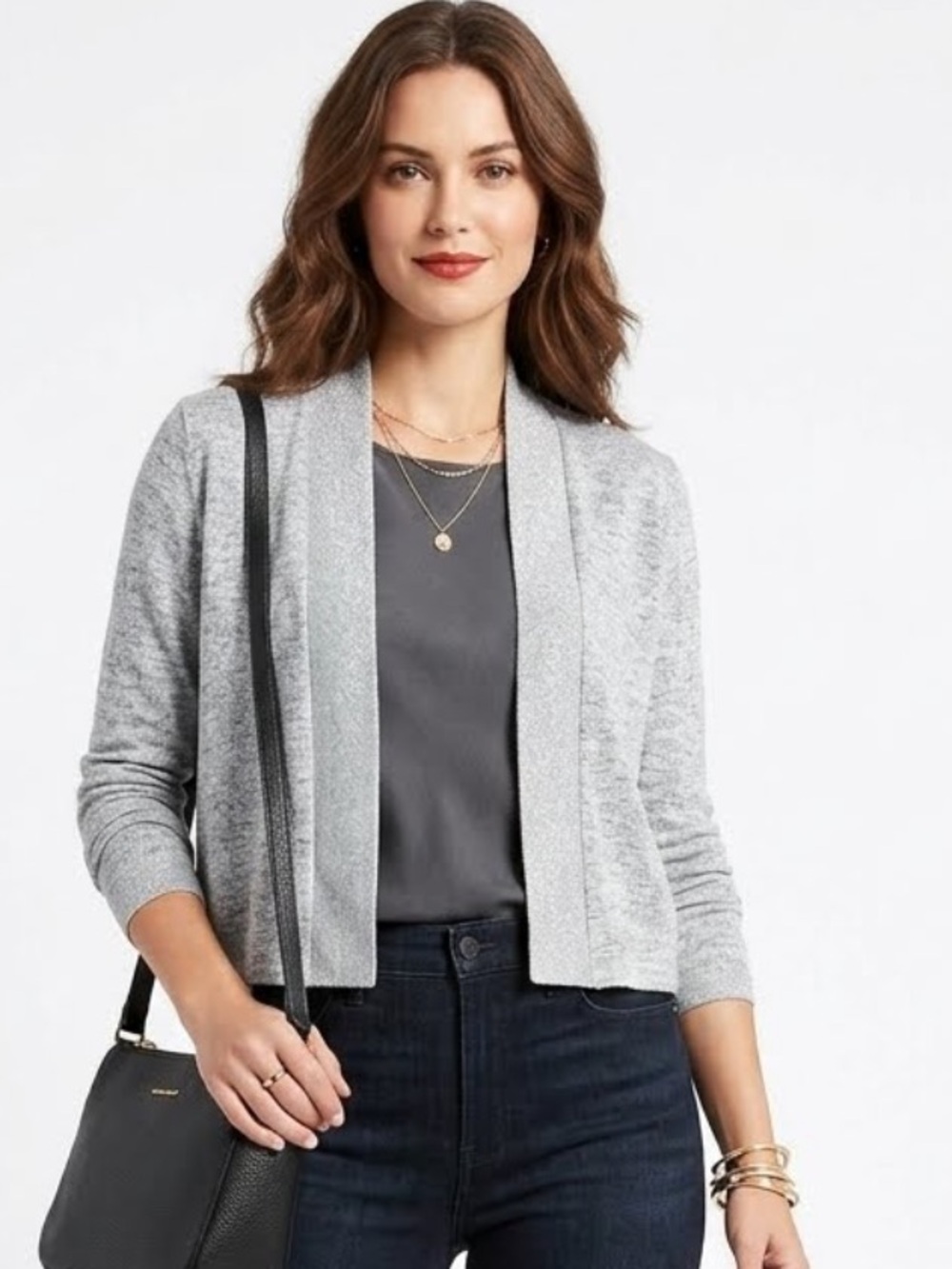 Banana Republic Light Heather Gray Open-Front Cropped Cardigan